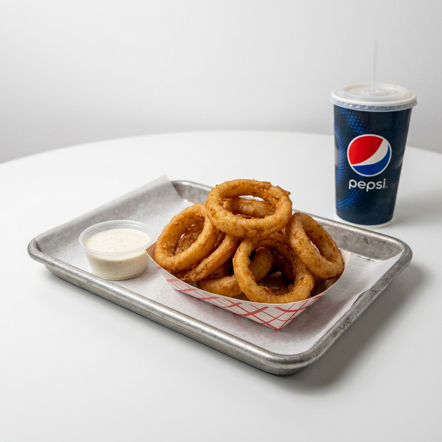 Onion Rings and Drink.